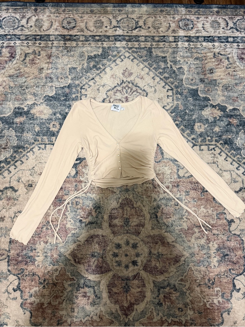 Princess Polly Beige Tie-Front V-Neck Cropped Top